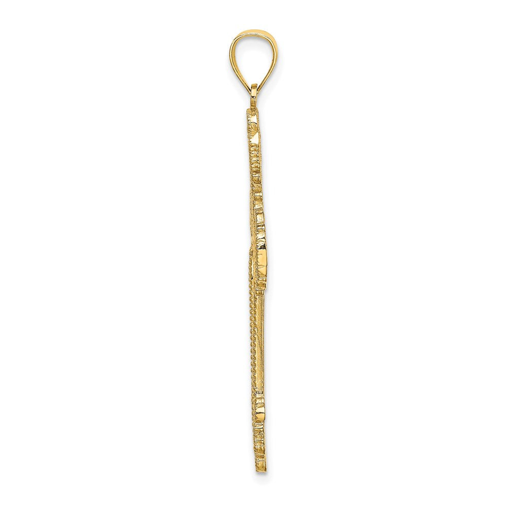 14K Beaded Cut-Out Cross w/ Swirled Design Charm