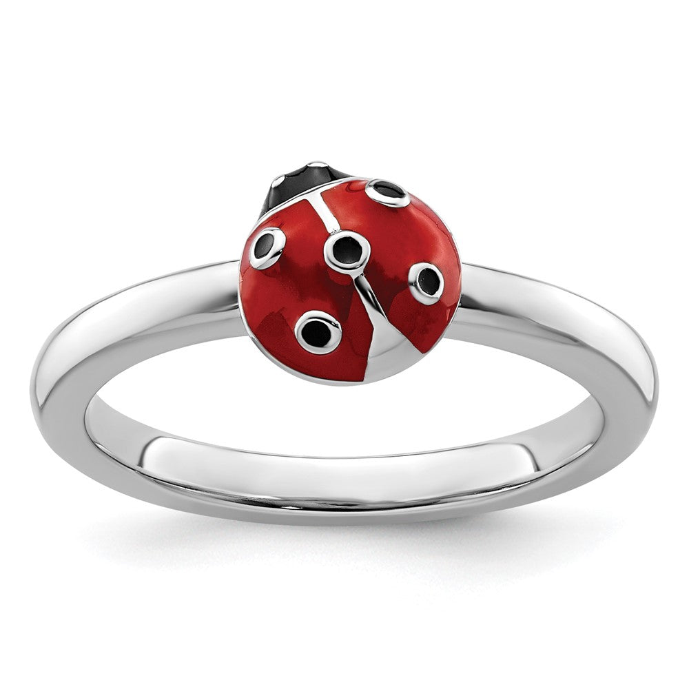 Sterling Silver Stackable Expressions Red/Black Enamel Ladybug Ring Size -6