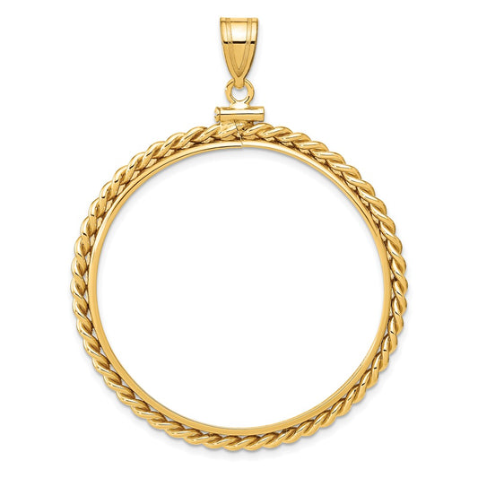 Wideband Distinguished Coin Jewelry 14k Polished Twisted Wire 37.0mm x 2.85mm Screw Top Coin Bezel Pendant