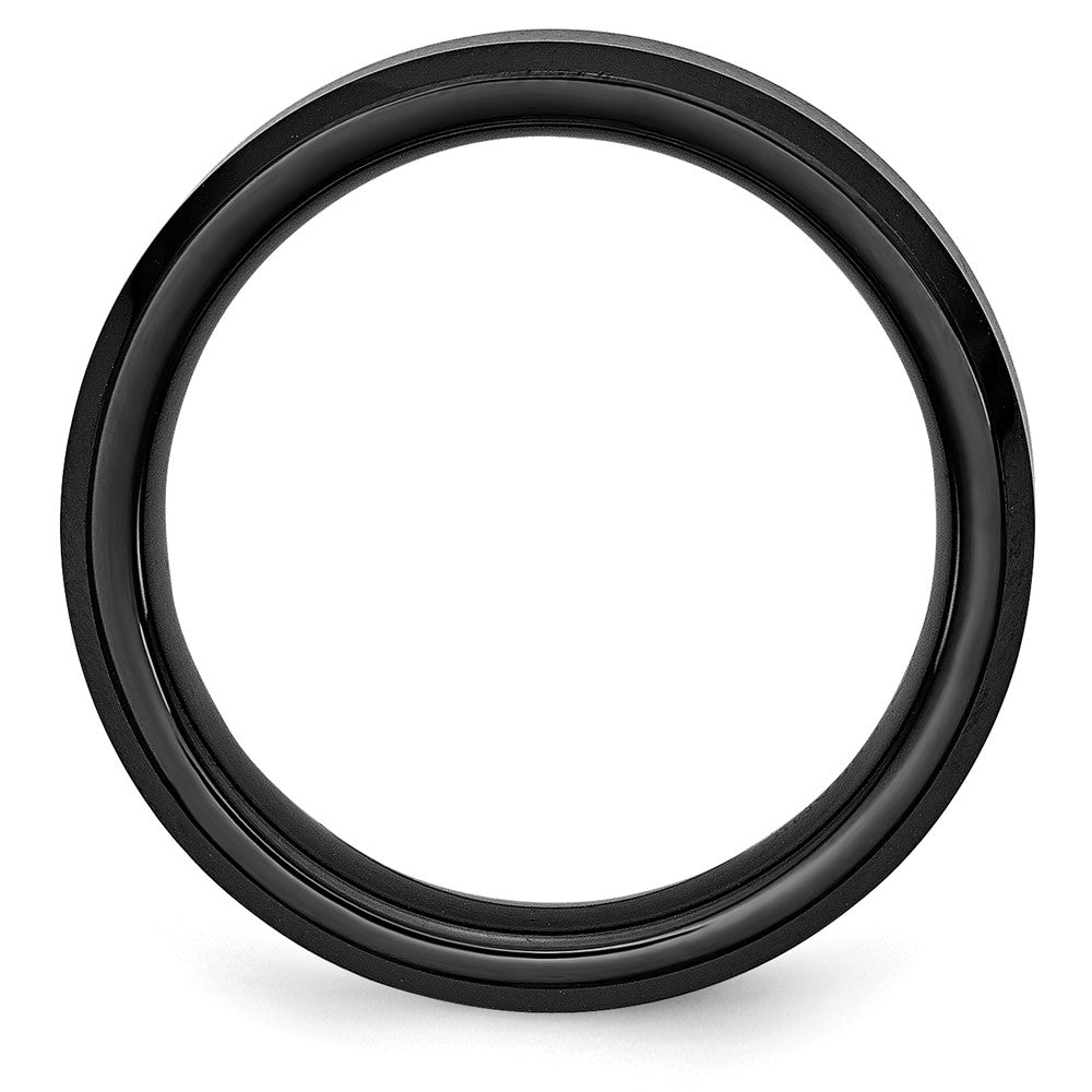 Black Ceramic Beveled Edge 6mm Brushed and Polished Band Size - 10