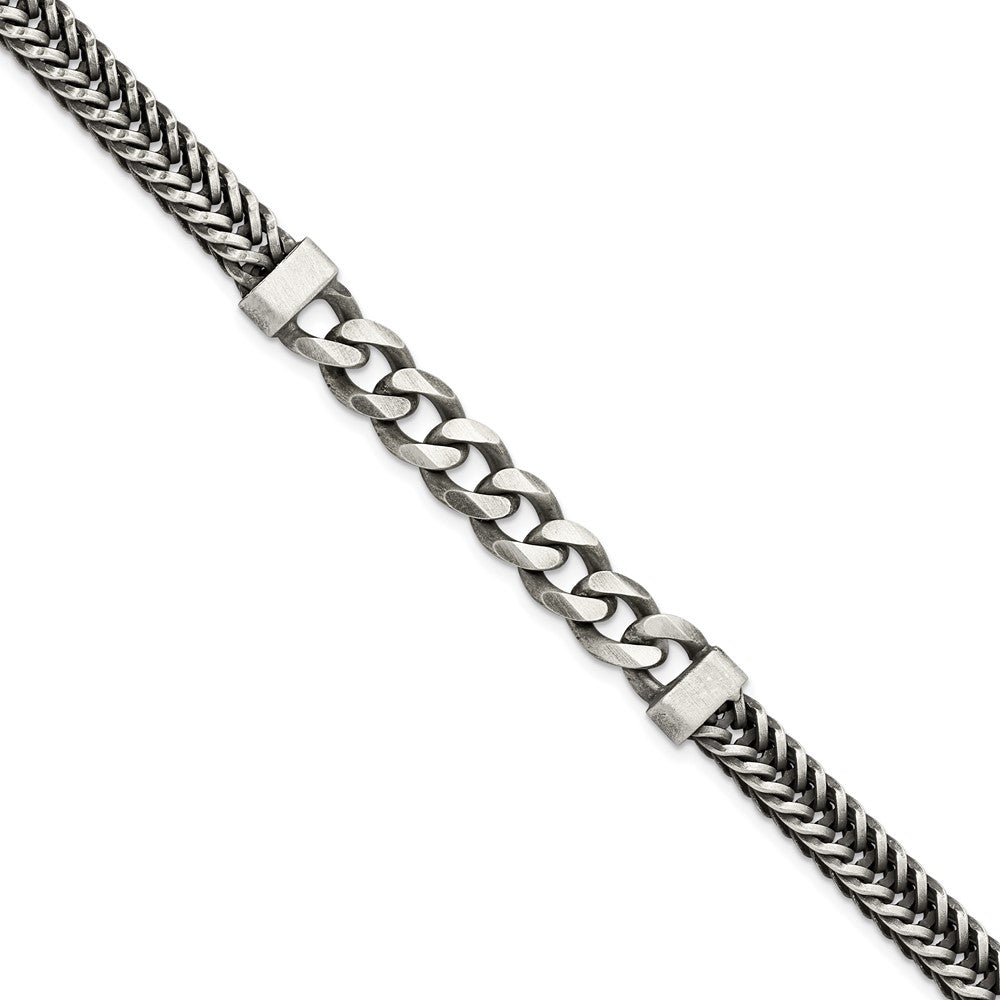 Sterling Silver Brushed Antiqued Wheat & Curb Chain Bracelet 8.5 inches