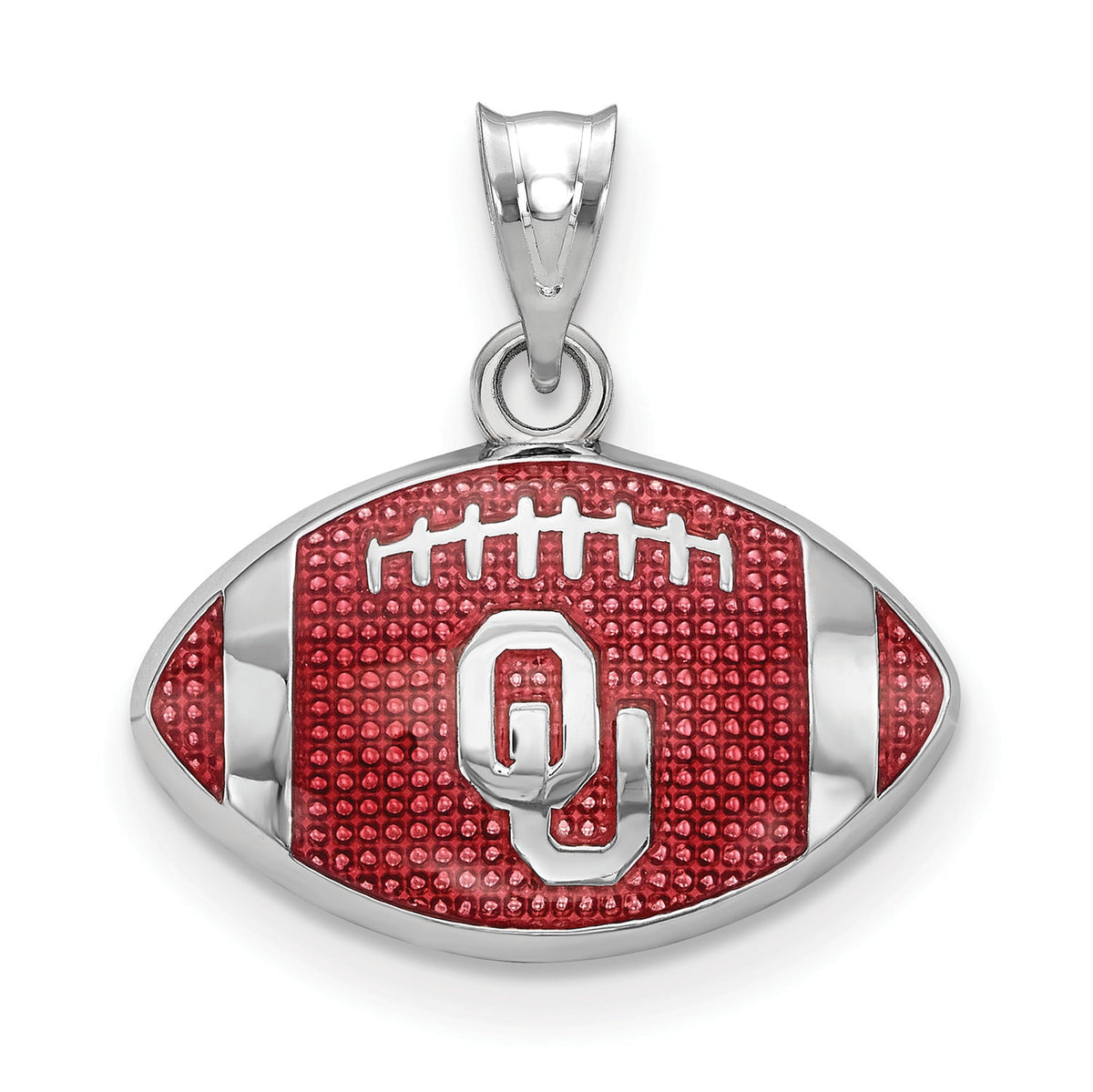 Sterling Silver Rhodium-plated LogoArt Univ. of Oklahoma O-U Enameled Football Pendant QSS508UOK