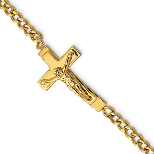 Stainless Steel Polished Yellow IP-plated Crucifix 8in Bracelet 8.5 inches