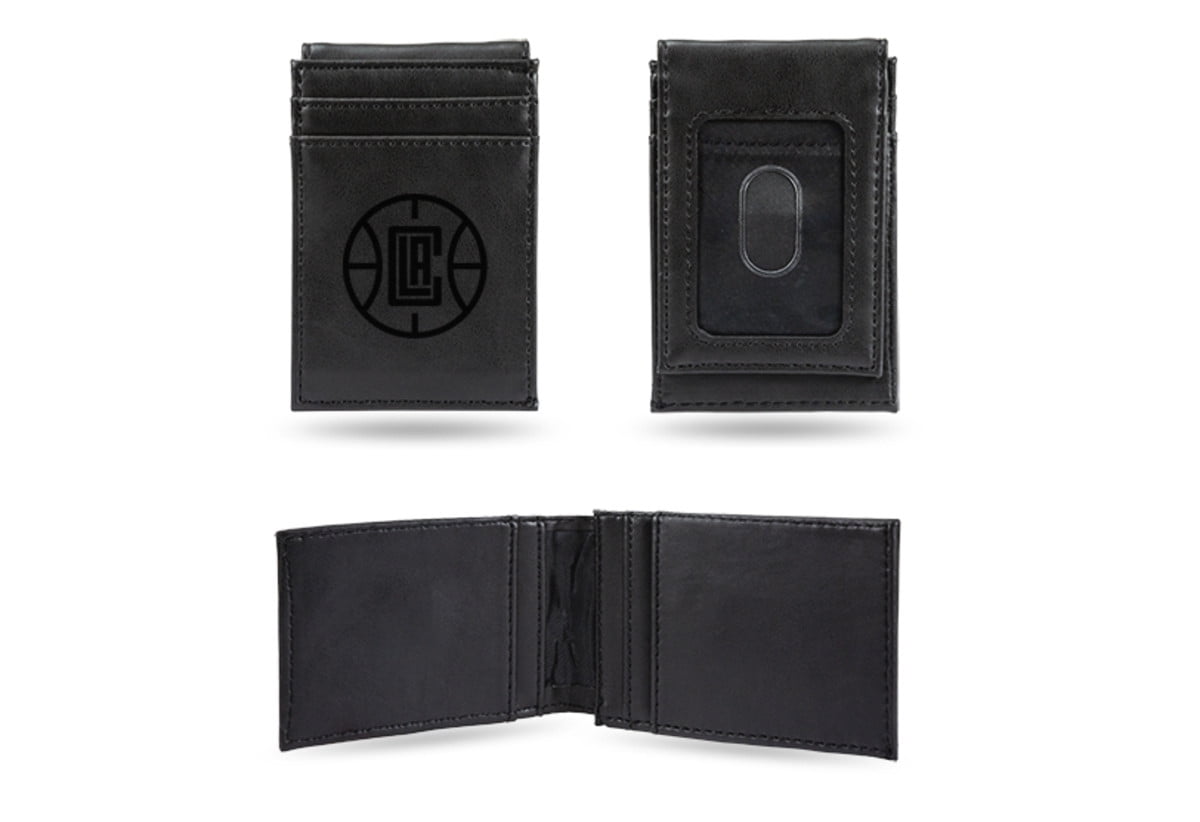 NBA LA Clippers Black Faux Leather Front Pocket Wallet with 2 Card Slots and ID Window QGC7462