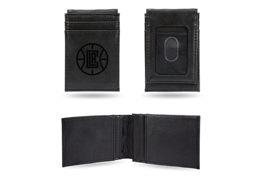 NBA LA Clippers Black Faux Leather Front Pocket Wallet with 2 Card Slots and ID Window QGC7462