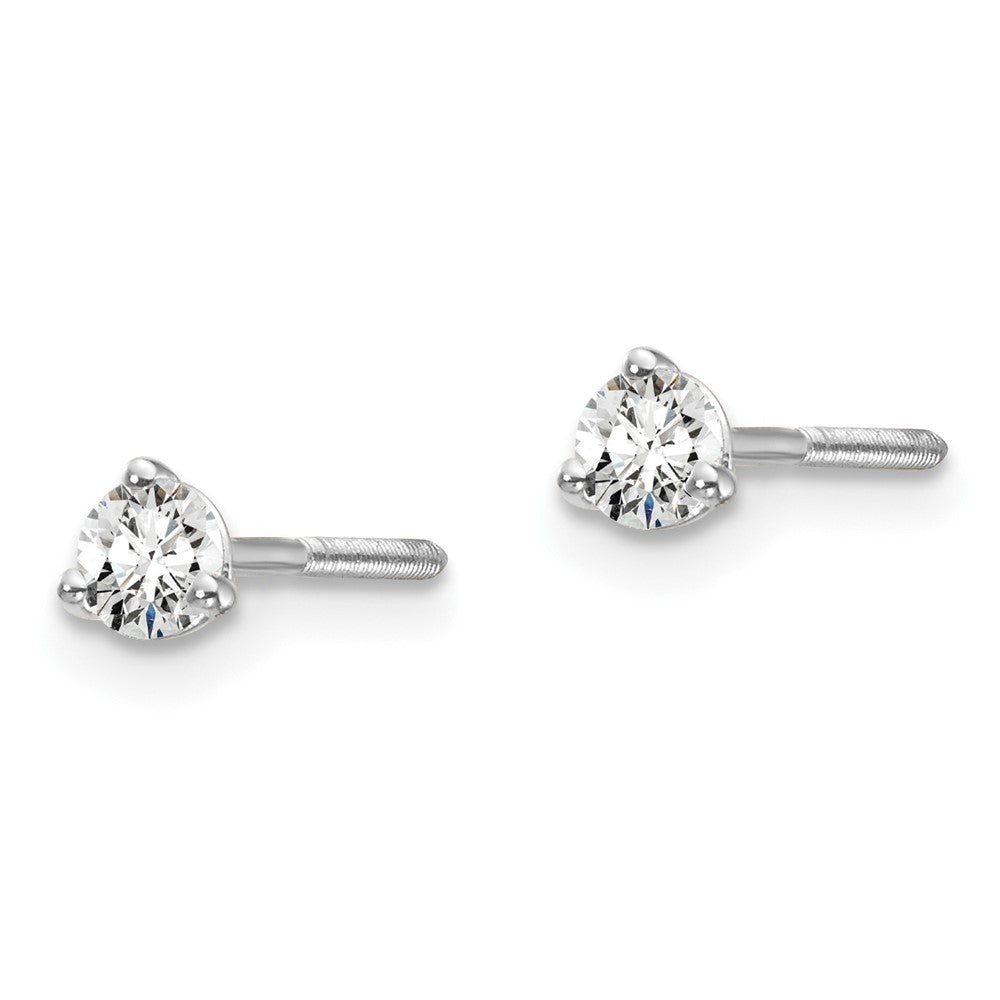 14k White Gold 1/5 ctw Lab Grown Diamond VS+ F+ Round 3 Prong Heavy Wt. Screwback Stud Earrings
