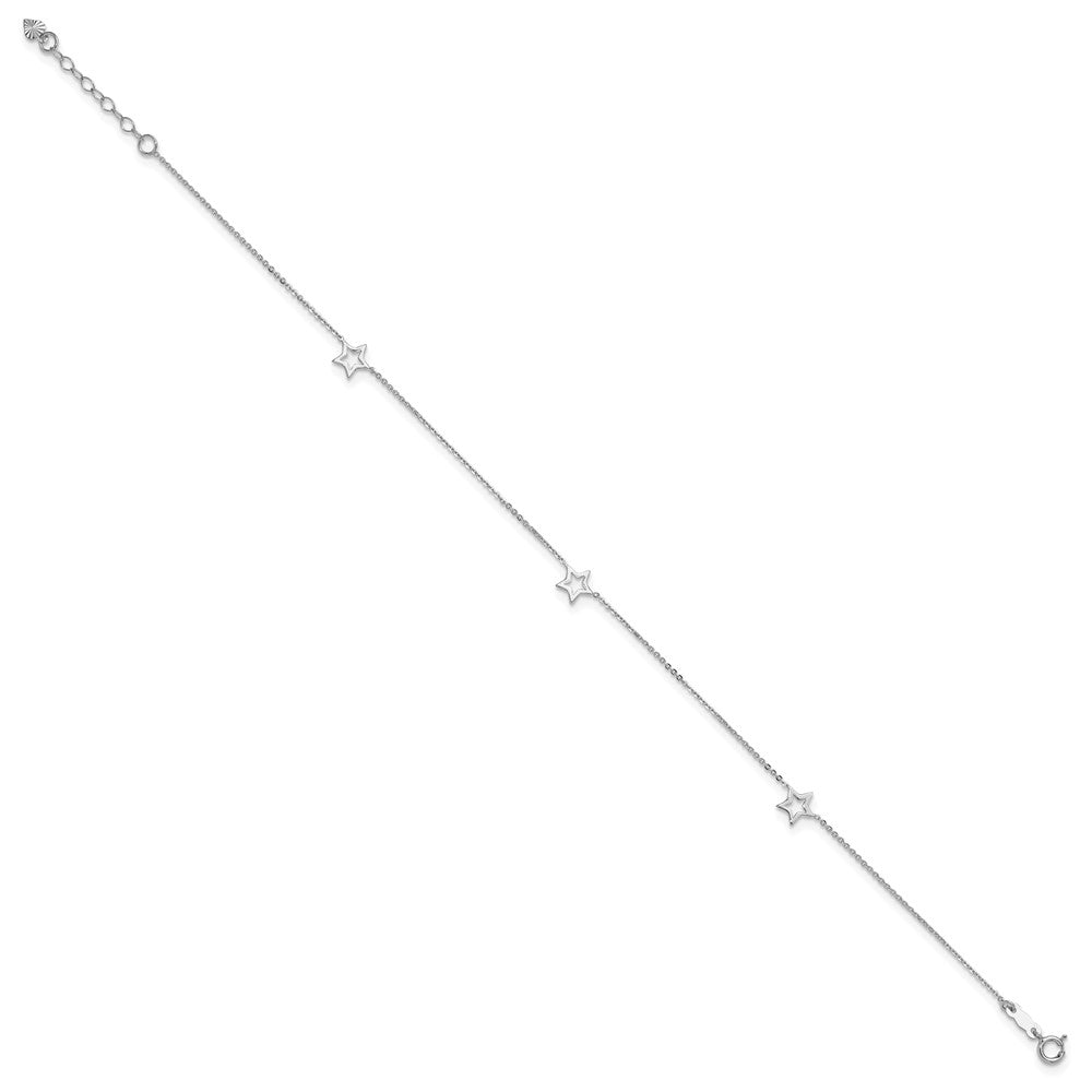 14K White Gold Adjustable Star 9in Plus 1in ext. Anklet 9 inches