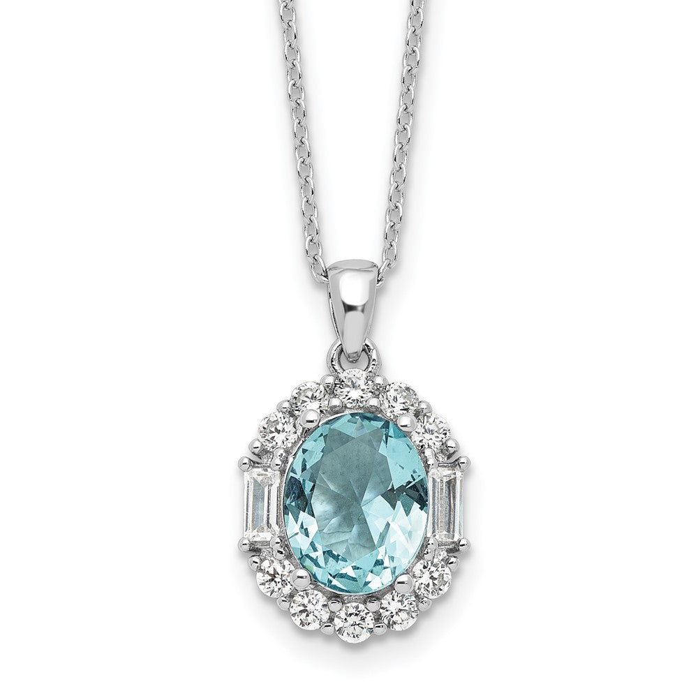 Cheryl M Sterling Silver Rhodium-plated Blue & White Brilliant-cut and Emerald-cut CZ Oval 18 Inch Necklace with 2 Inch Extender 18 Inches