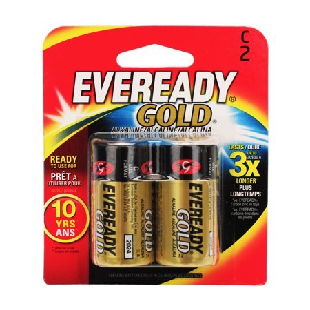Eveready Gold Alkaline C Batteries, 2 Pack of C Cell Batteries