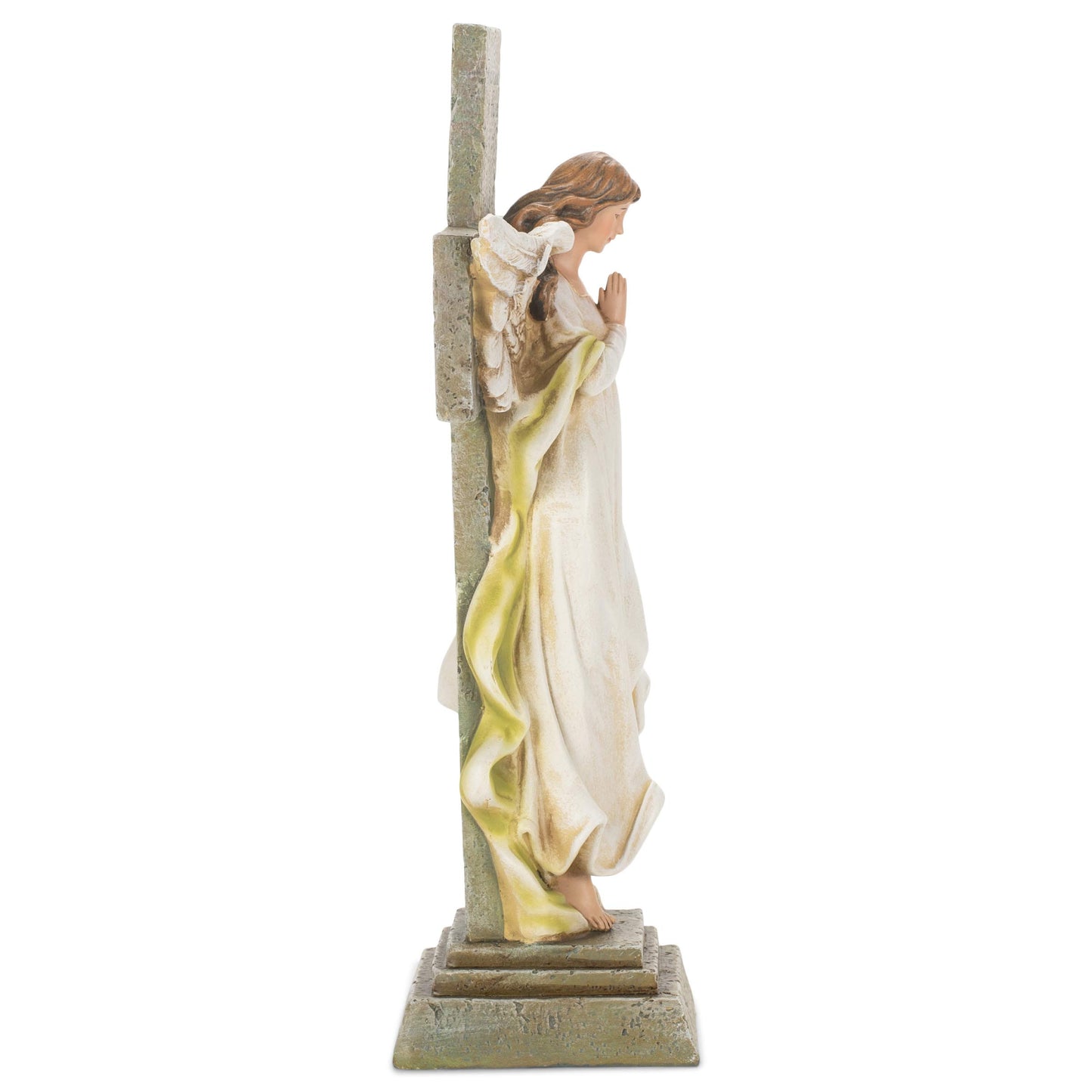 FOREVER WITH THE ANGELS Memorial Angel with Cross Stone Resin Statue QGM15729