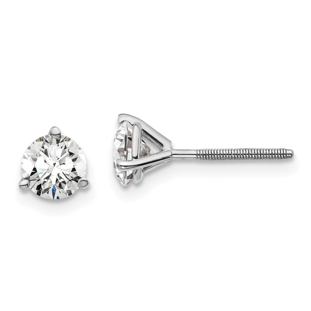 14k White Gold 1 ctw Lab Grown Diamond VS+ F+ Round 3 Prong Heavy Wt. Screwback Stud Earrings
