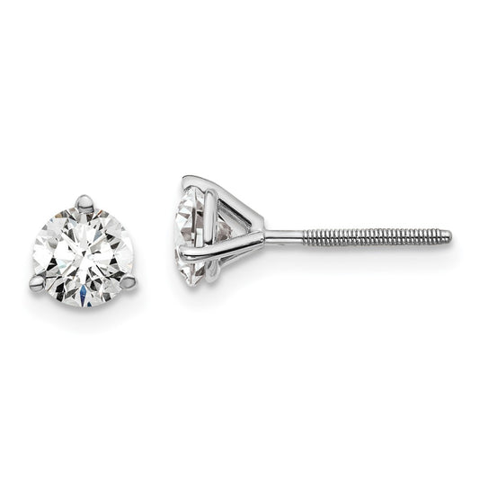 14k White Gold 1 ctw Lab Grown Diamond VS+ F+ Round 3 Prong Heavy Wt. Screwback Stud Earrings
