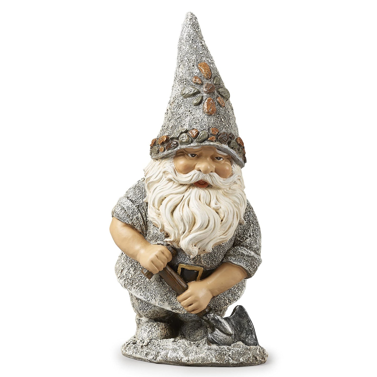 Roman 13.25" Pebble Gnome with Shovel Outdoor Garden Statue