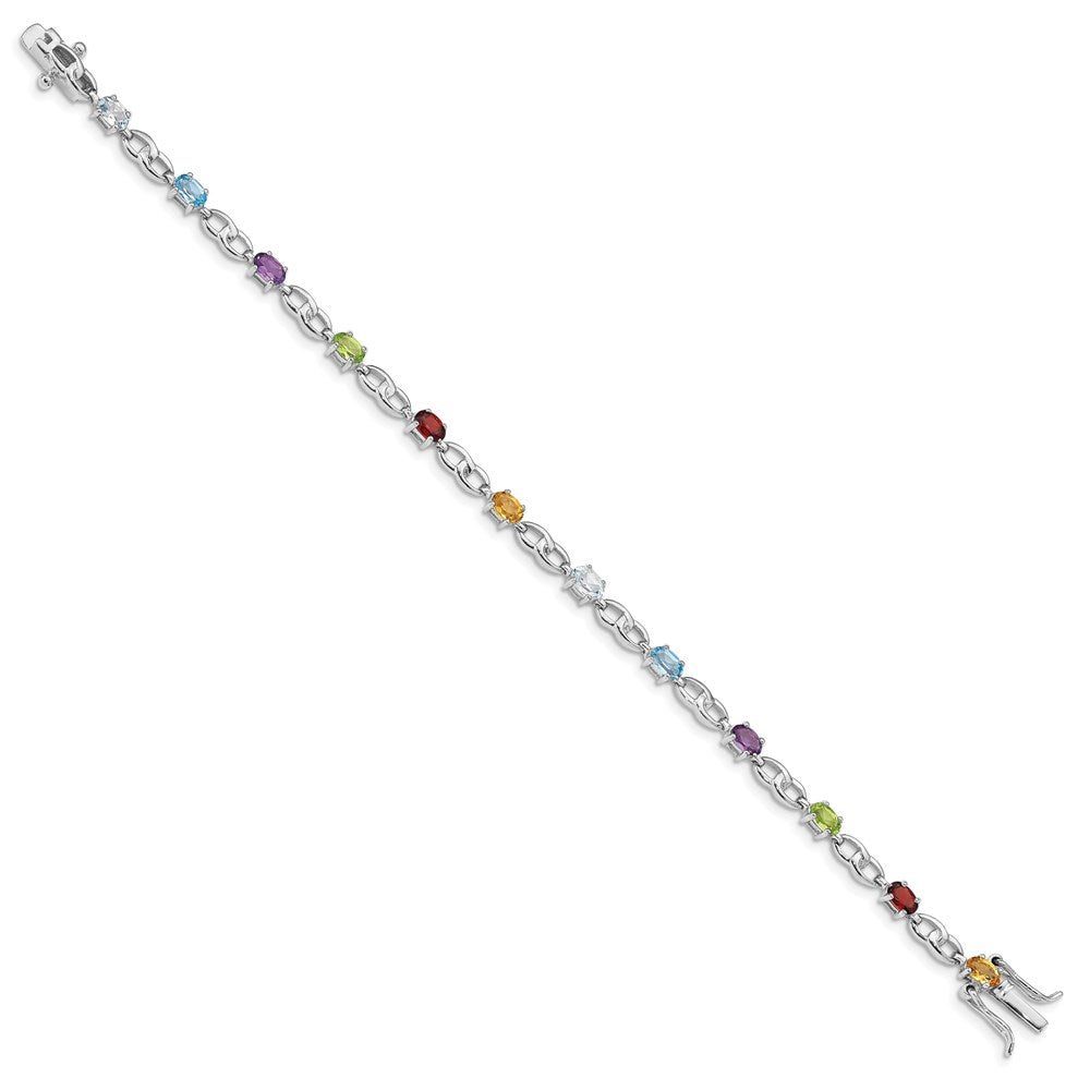 Sterling Silver Rhod-plat Ameth, Bl Top Citri, Perid, Garnet Bracelet 7.5 inches