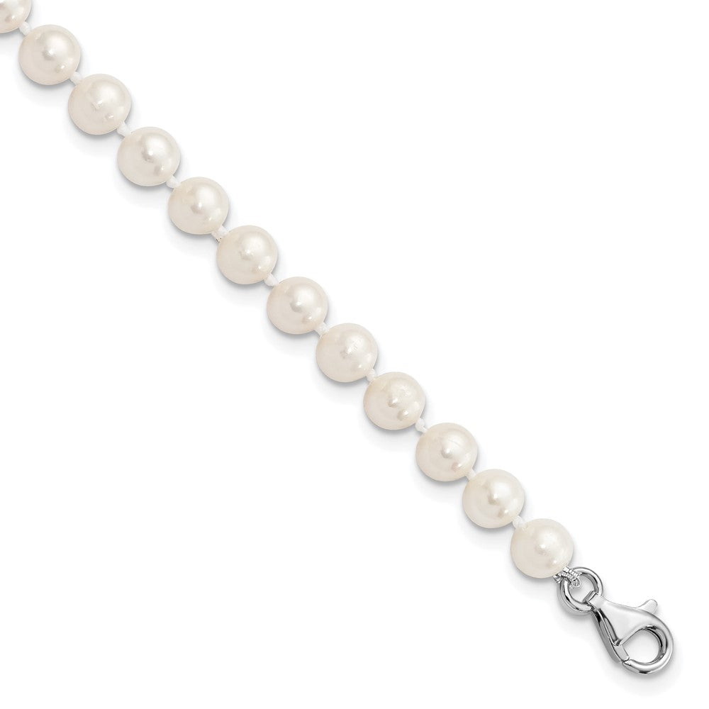 Sterling Silver Rhodium-plated 6-7mm White Near-Round Freshwater Cultured Pearl 8.5 inch with 2 inch Extension Anklet 8.5 inches
