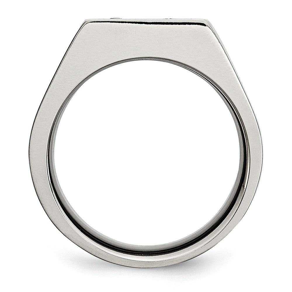 Titanium Brushed and Polished Black IP-plated CZ Signet Ring Size - 10