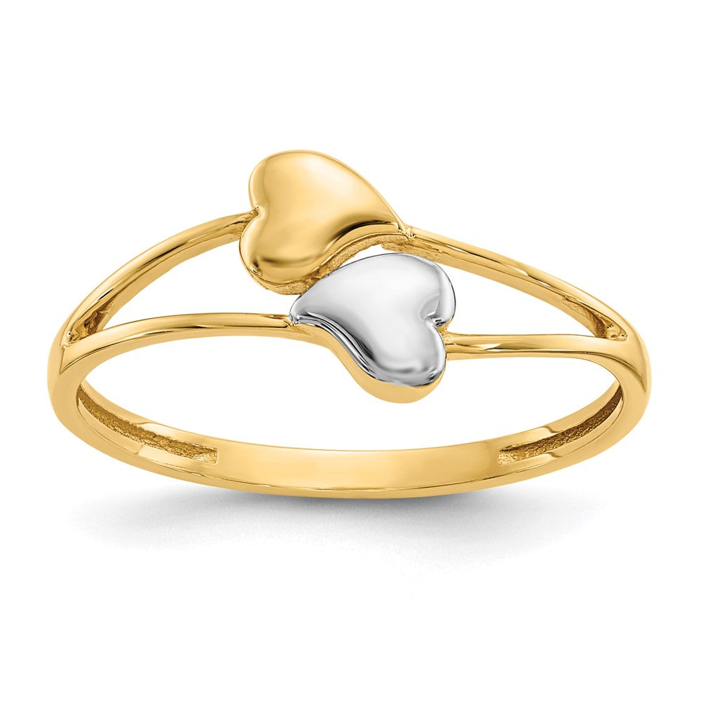 14k with Rhodium Double Heart Ring Size 7