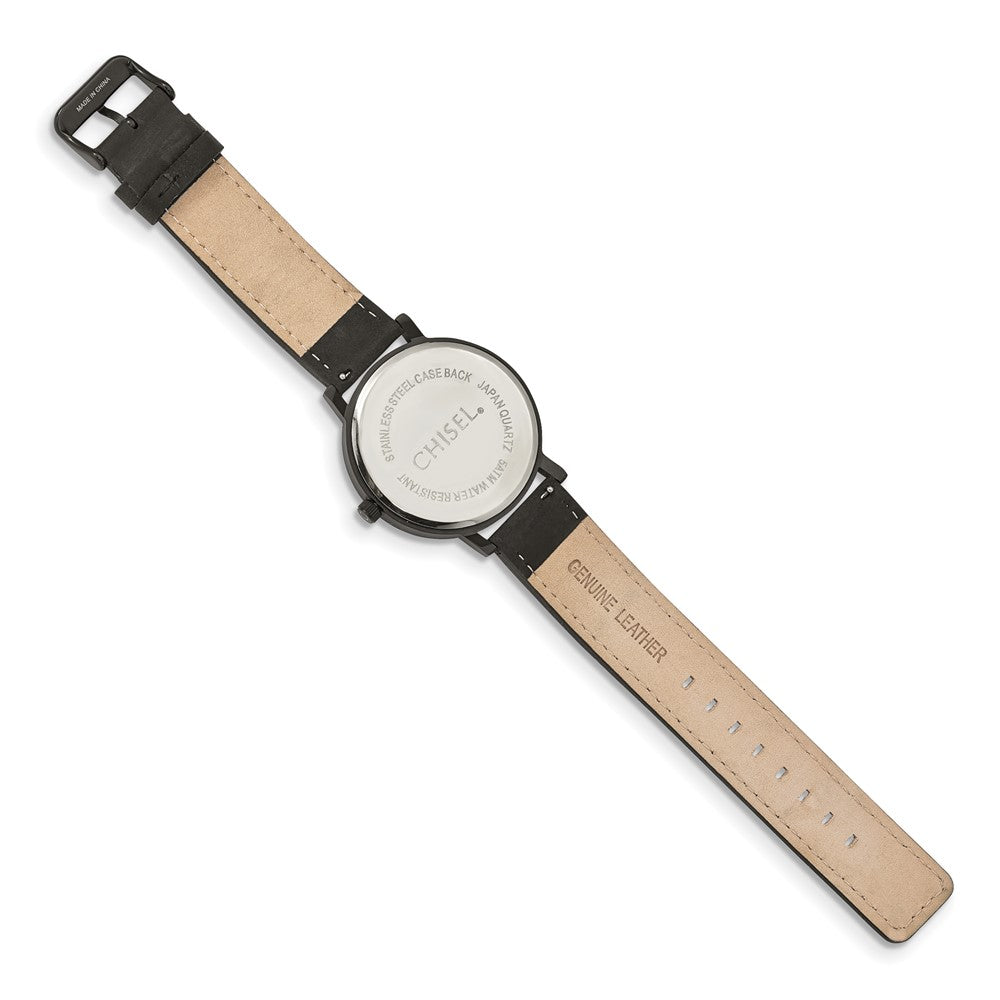 Chisel Matte Black IP-plated Green Dial Black Leather Band with Quick Release Watch 9 inches