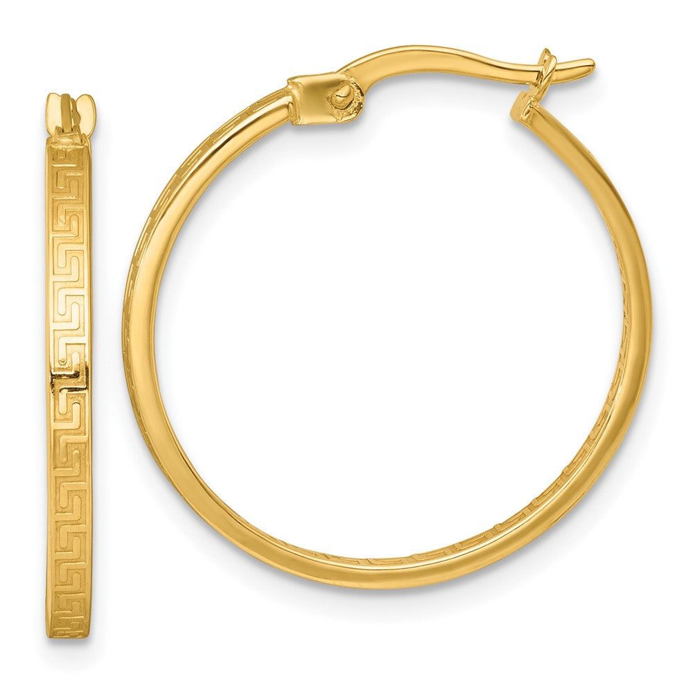 10k Polished 1.75 x 23mm Greek Key In/Out Square Tube Hoop Earrings