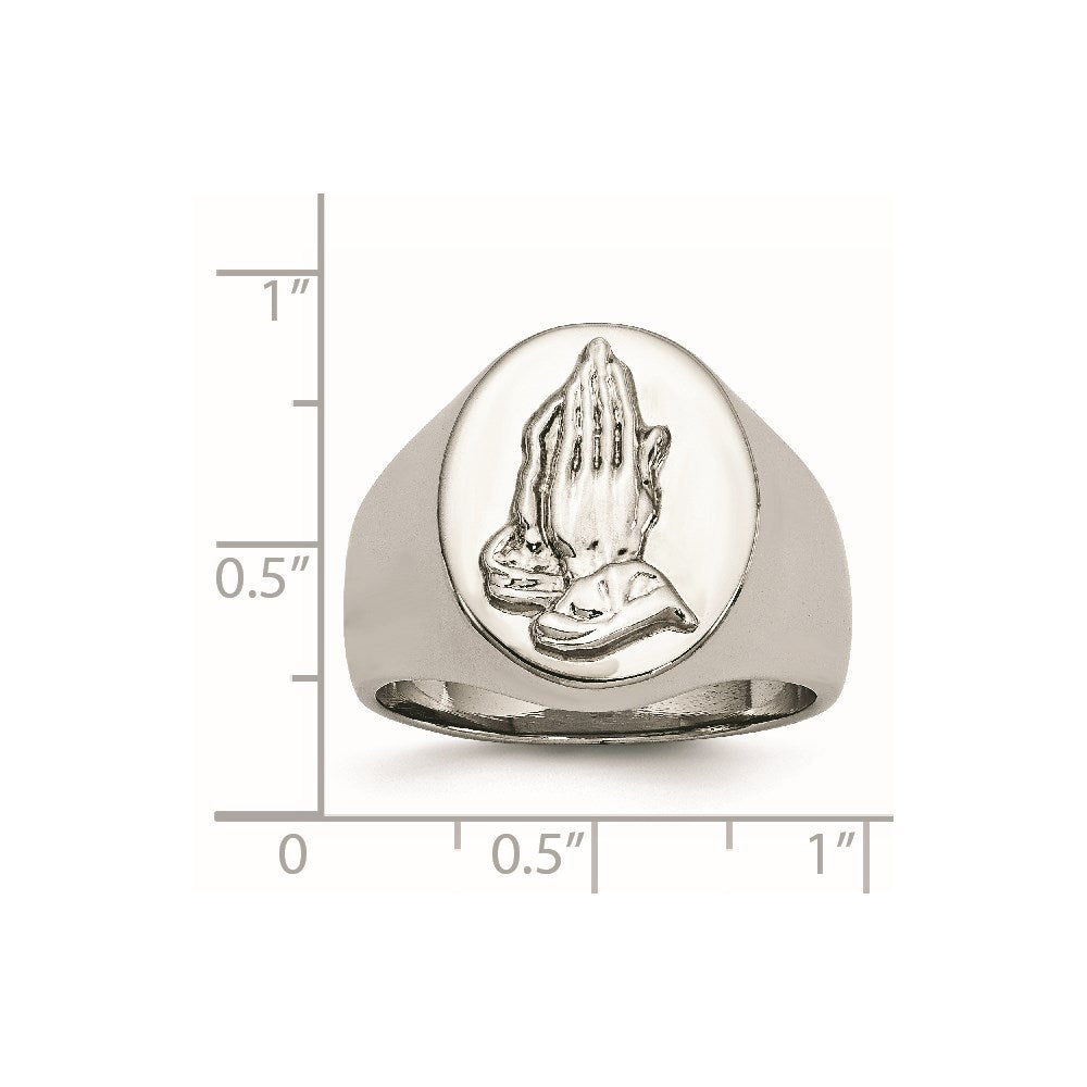 Stainless Steel Polished w/ Sterling Silver Praying Hands Ring Size - 12