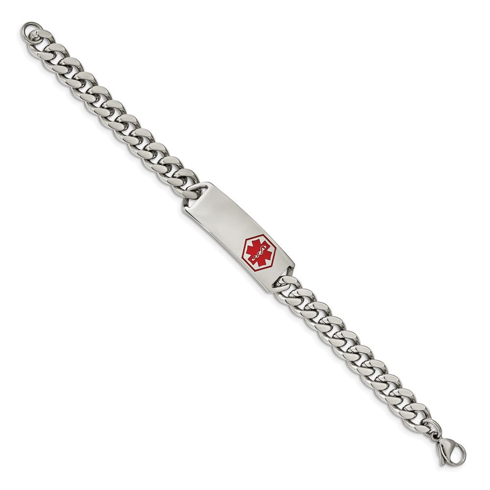Stainless Steel Polished with Red Enamel 8in Medical ID Bracelet 8 inches