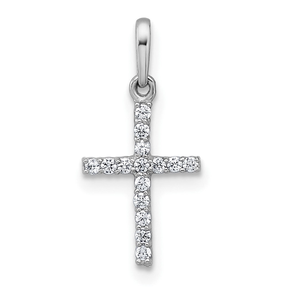 10k White Gold Polished CZ Latin Cross Pendant