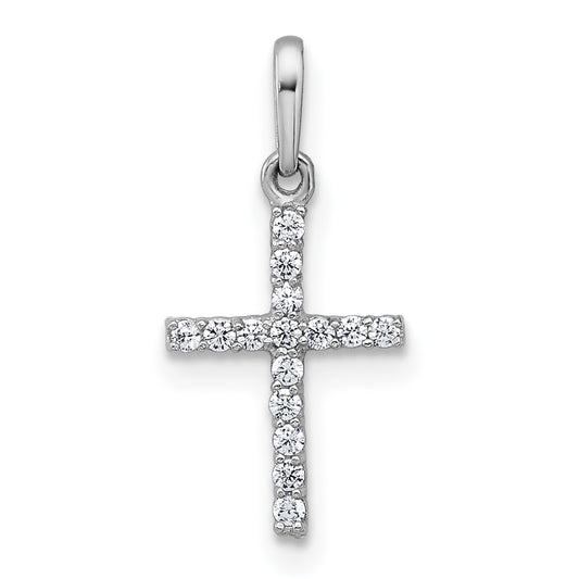 10k White Gold Polished CZ Latin Cross Pendant