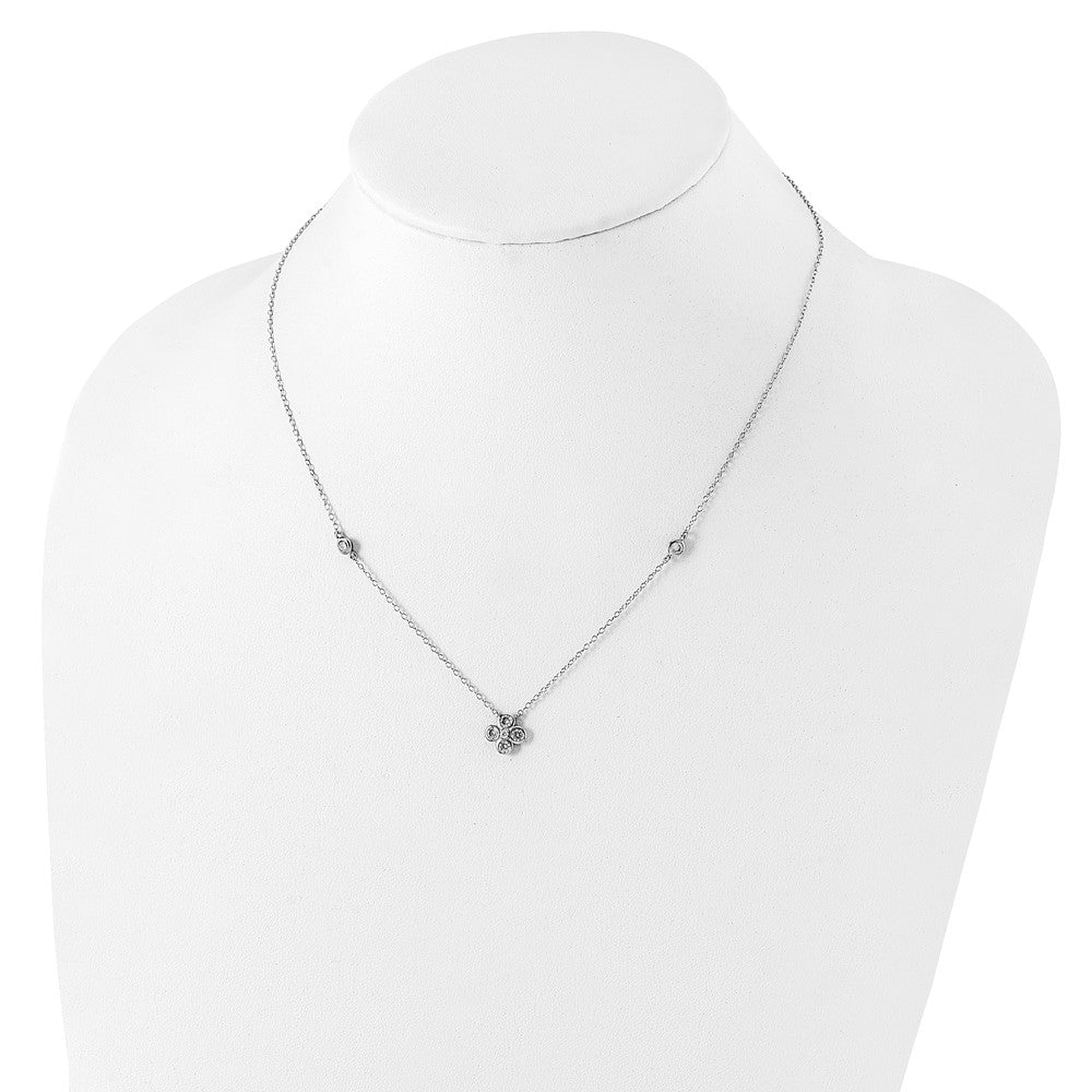 Sterling Silver Rhodium-plated Polished CZ Flower with 2in ext. Necklace 18 Inches