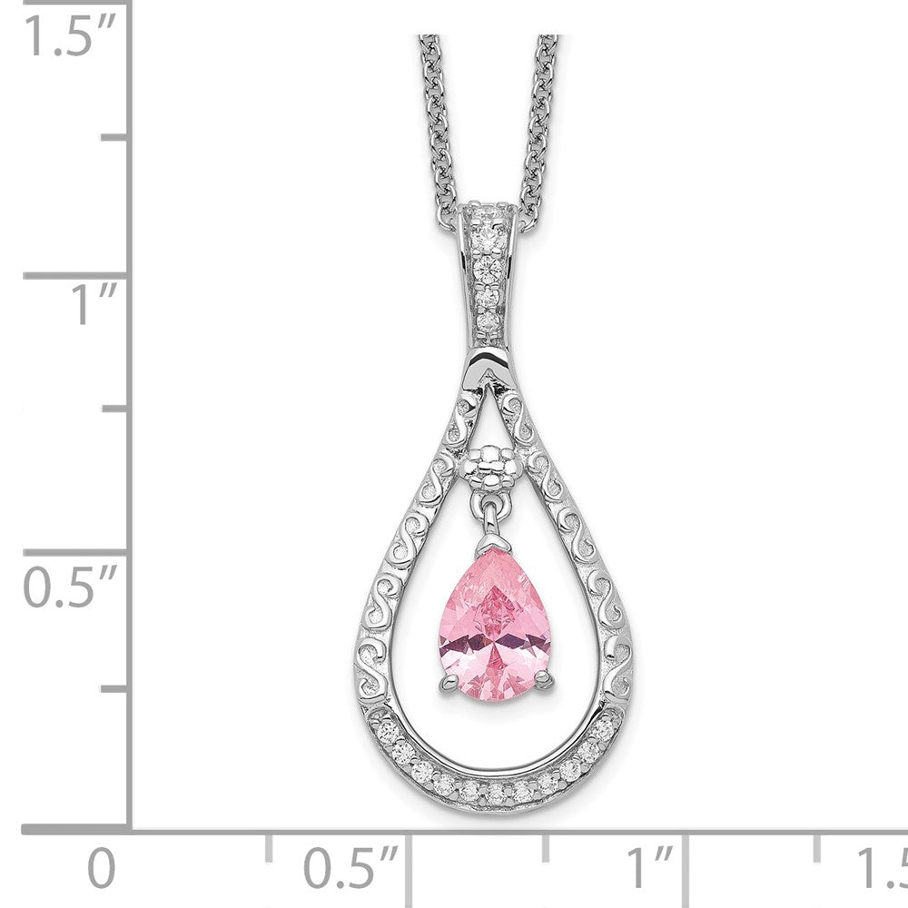 Sentimental Expressions Sterling Silver Rhodium-plated Oct. CZ Stone Never Forget Tear 18in Birthstone Necklace 18 Inches