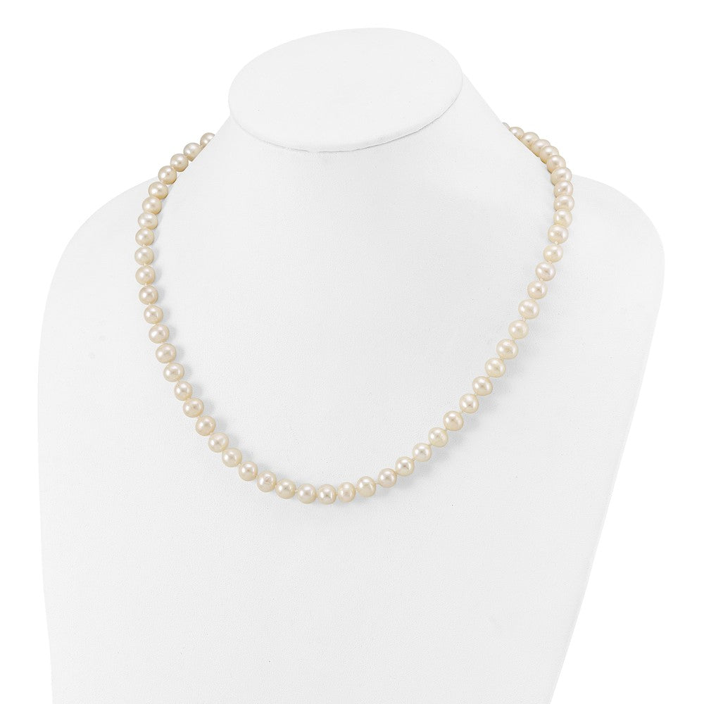 Sterling Silver Rhodium-plated 7-8mm White Near-Round Freshwater Cultured Pearl 20 inch Necklace 20 Inches