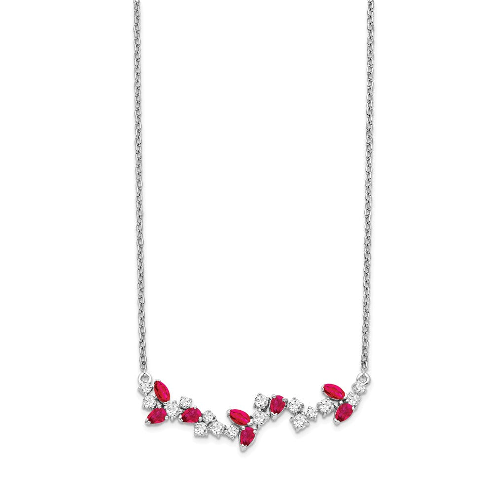14k White Gold Ruby and Diamond 18in. Floral Bar Necklace