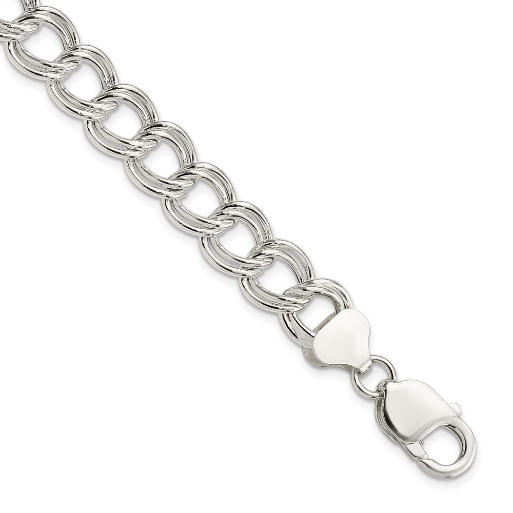 Sterling Silver 10.5mm Semi-Solid Double Link Charm Bracelet 8.5 inches