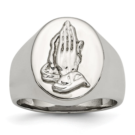 Stainless Steel Polished w/ Sterling Silver Praying Hands Ring Size - 12