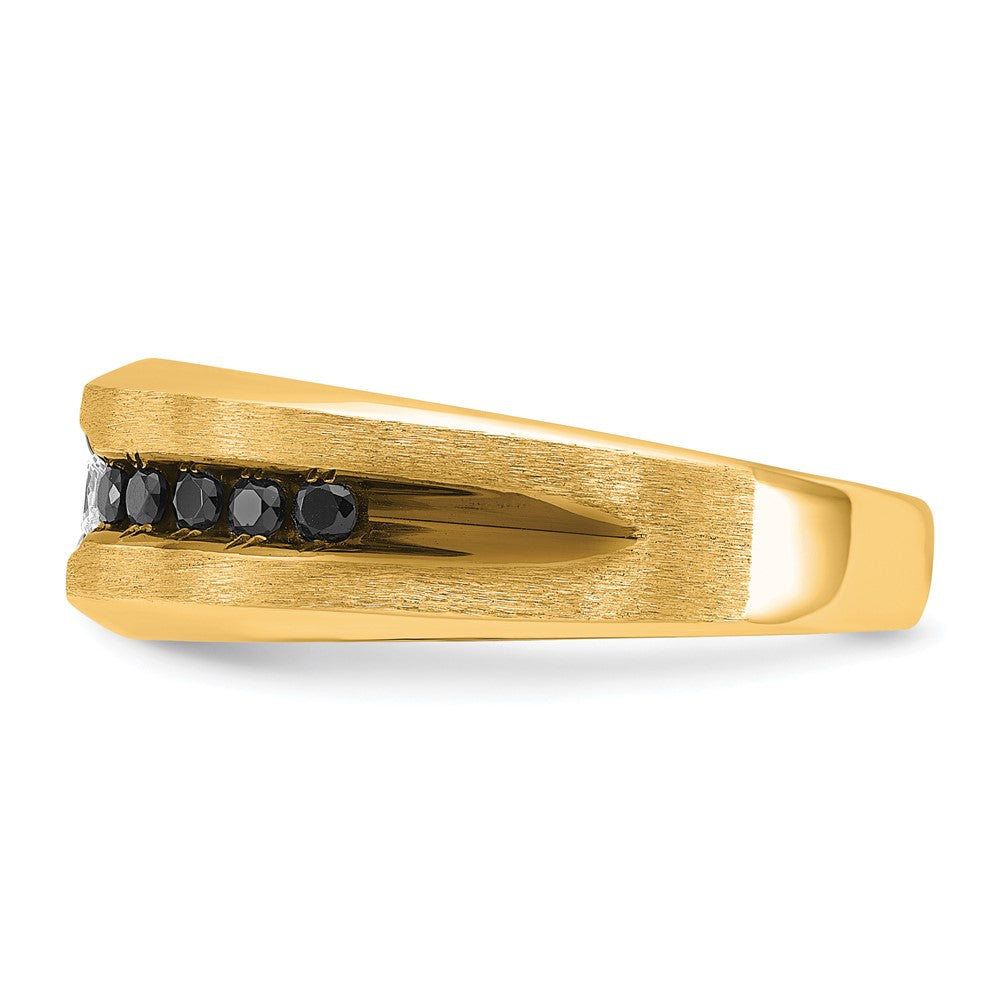 10k Yellow Gold with Black Rhodium IBGoodman Men's Polished and Brushed Black and White Diamond Ring