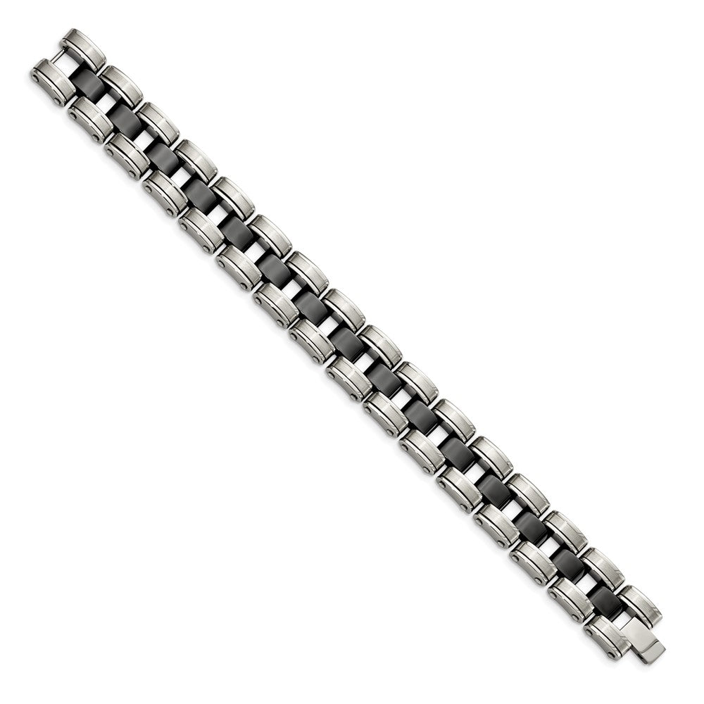 Stainless Steel Brushed and Polished w/Black Ceramic 8.5in Bracelet 8.5 inches