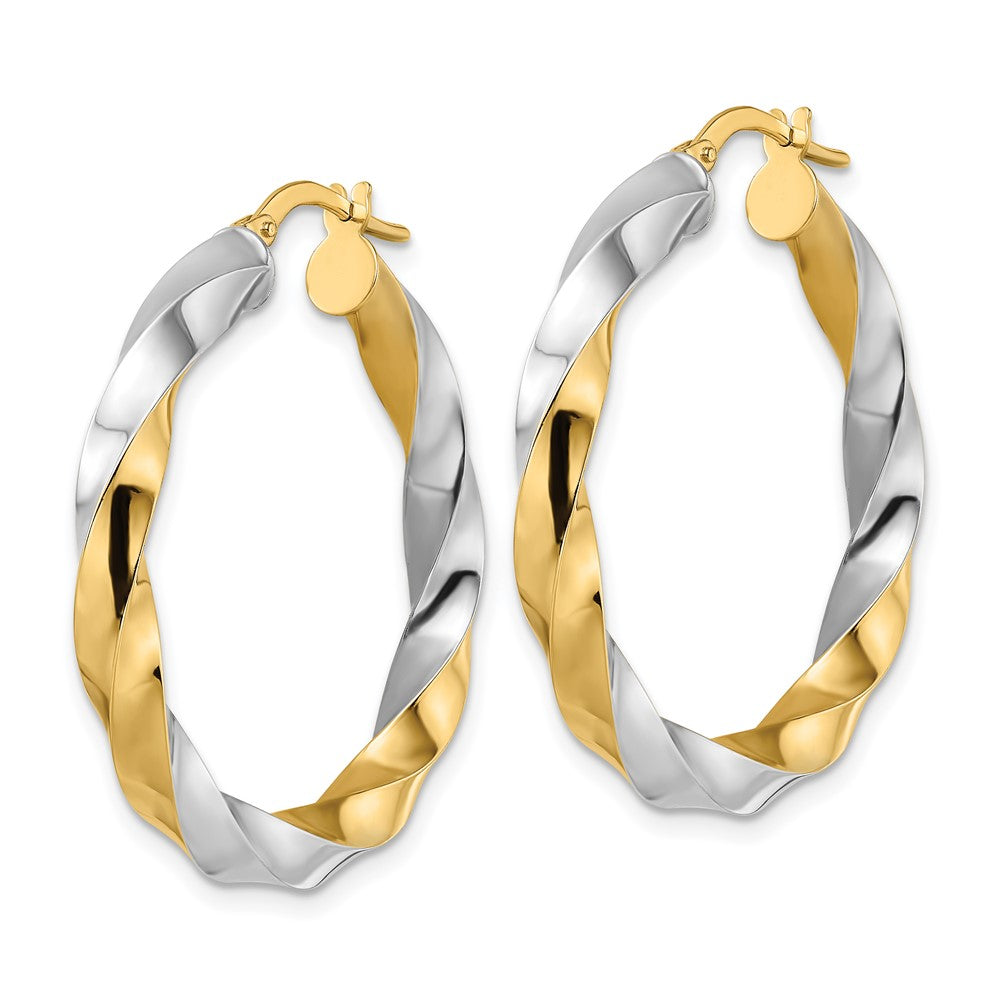 14K & Rhodium Polished Twisted Hoop Earrings