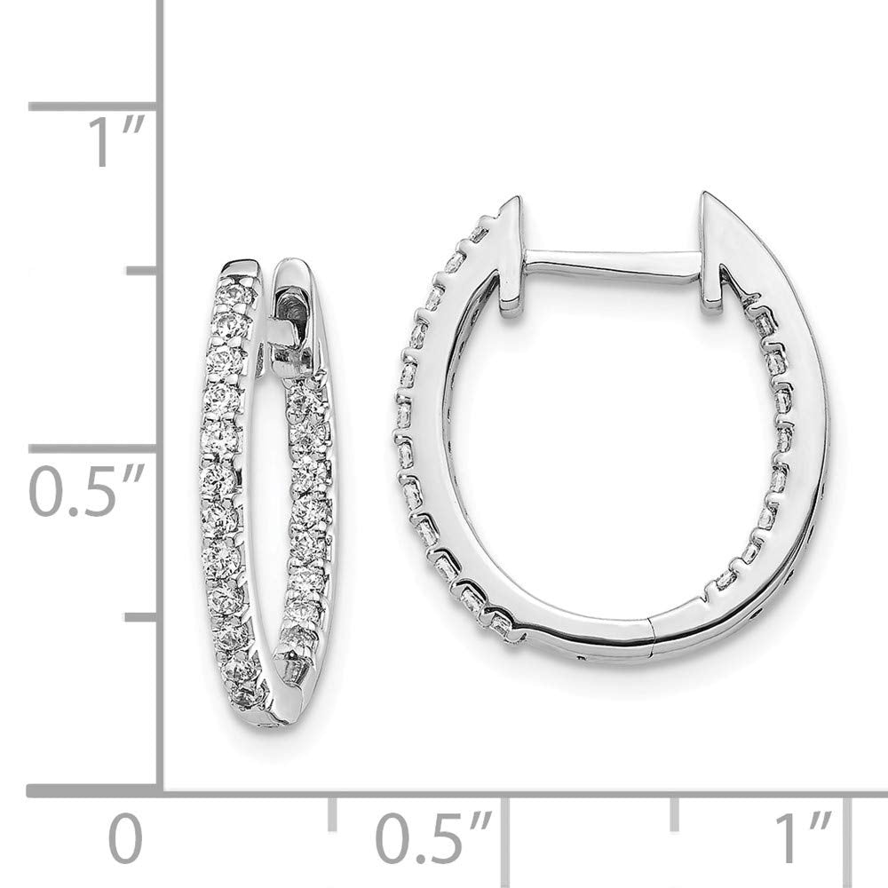14k White Gold 1/2 carat Diamond In/Out Hinged Hoop Earrings