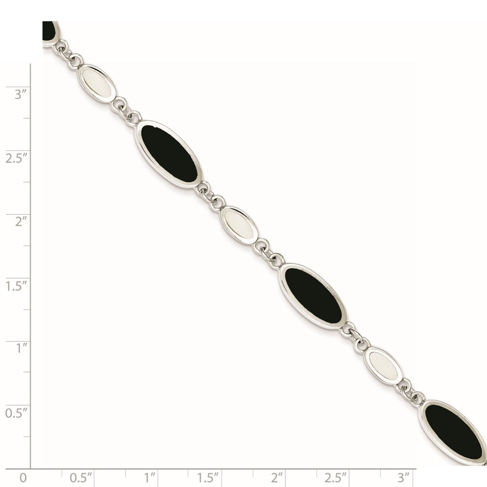 Sterling Silver Rhodium-plated Onyx and Mother of Pearl Bracelet 7 inches