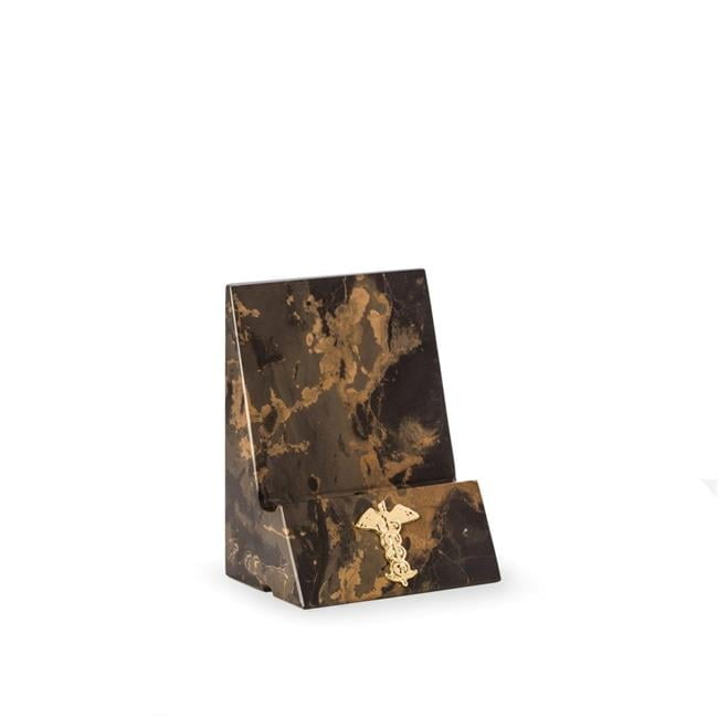 Tiger Eye Marble Desktop Phone/Tablet Cradle with Gold-tone Medical Insignia and Pass-thru Charging Hole QGM18342