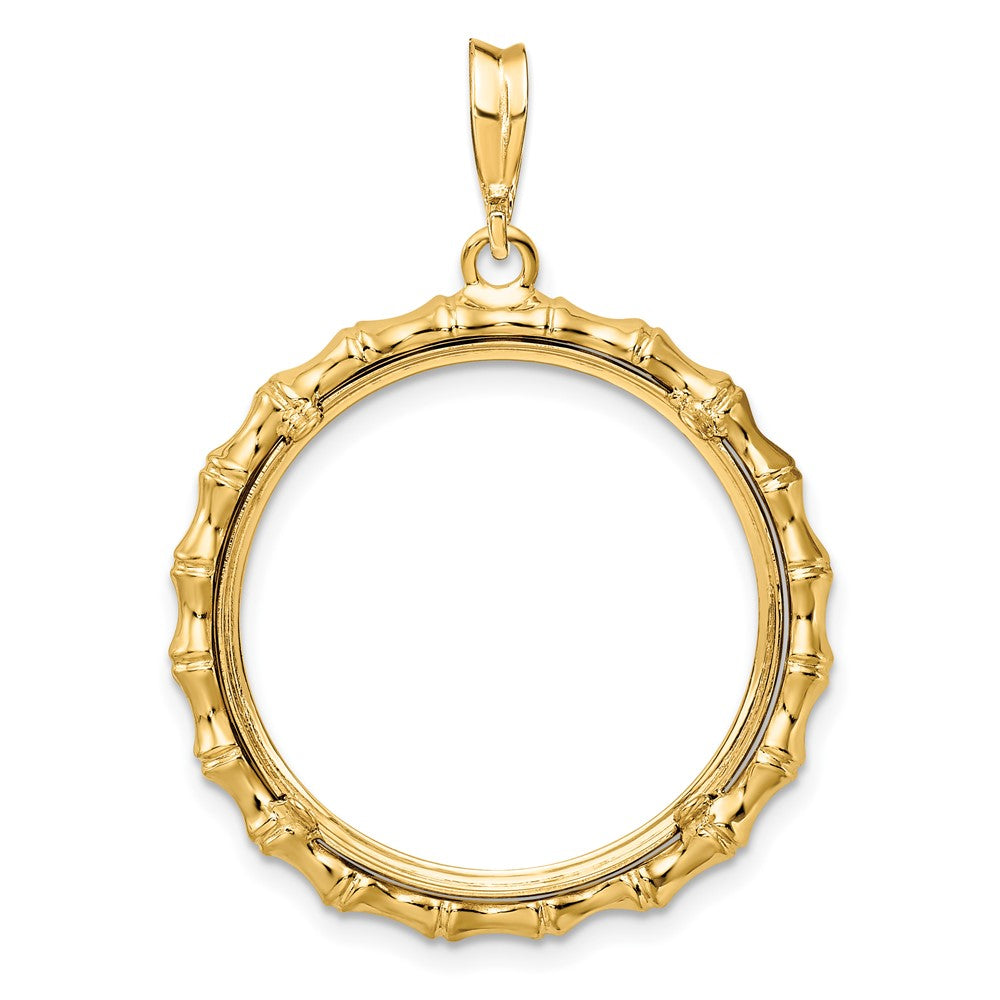 Wideband Distinguished Coin Jewelry 14k Polished Bamboo 22.0mm Prong Coin Bezel Pendant