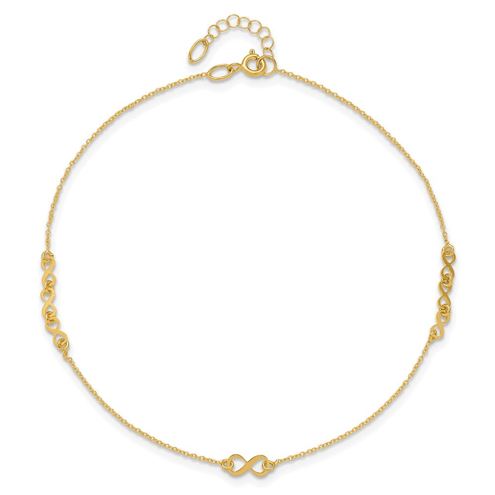 10K Polished and Dia-cut Infinity 10in Plus 1in ext. Anklet