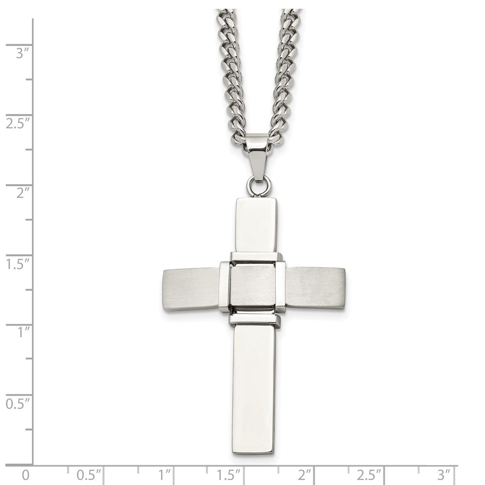 Stainless Steel Brushed and Polished Cross 22in Necklace