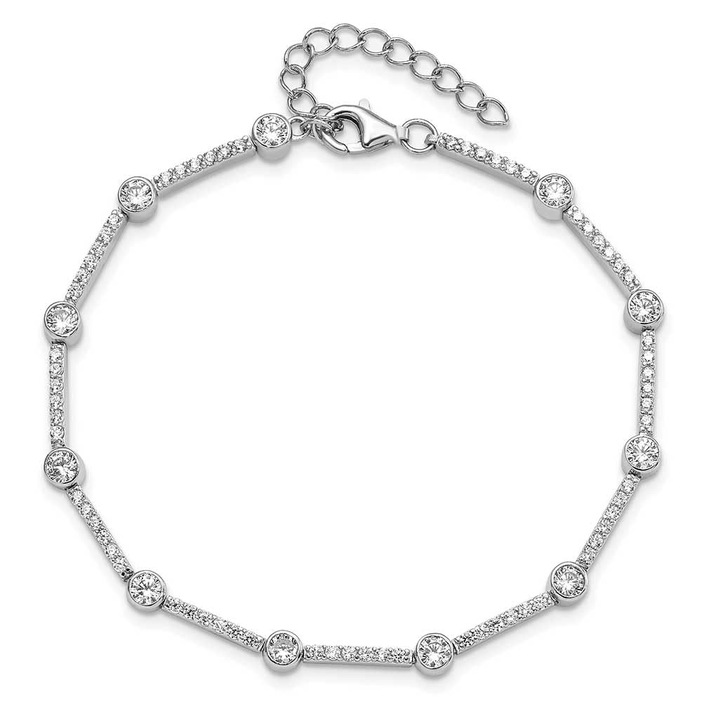 Sterling Silver Rhodium-plated Polished CZ 7 inch w/1.5in ext. Bracelet 7 inches