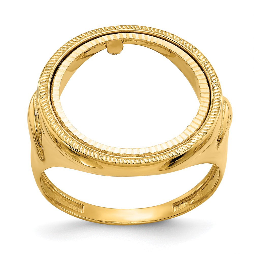 Wideband Distinguished Coin Jewelry 14k Men's Polished Textured and Diamond-cut with Eagle Side 16.5mm Coin Bezel Ring