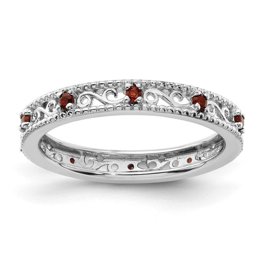 Sterling Silver Stackable Expressions Garnet Ring Size -9