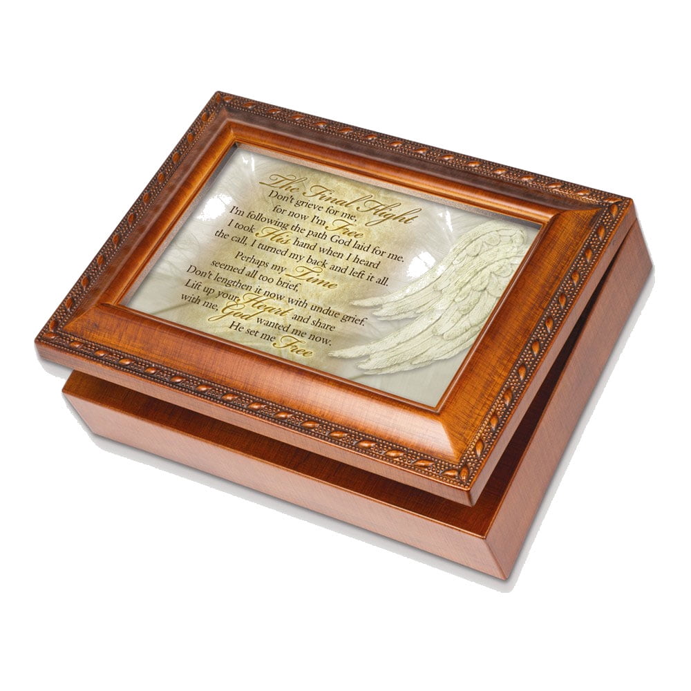 THE FINAL FLIGHT Poem Memorial Remembrance Woodgrain Resin Music Box (Plays Amazing Grace) QGM11592