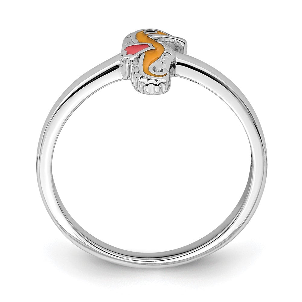 Sterling Silver Rhodium-plated Childs Enameled Seahorse Ring