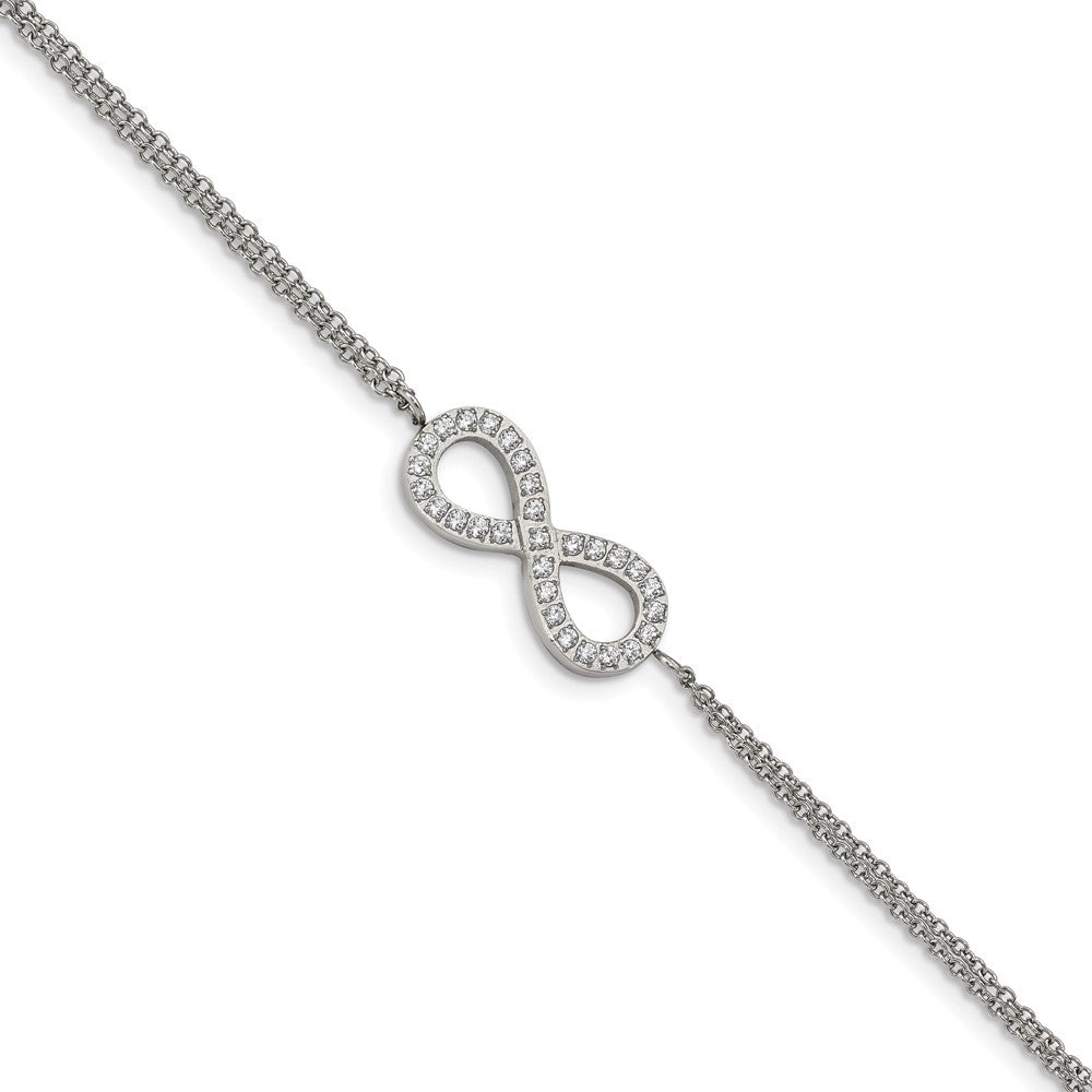 Stainless Steel Polished with CZ Infinity Symbol 6.25in w/2in ext. Bracelet 6.25 inches