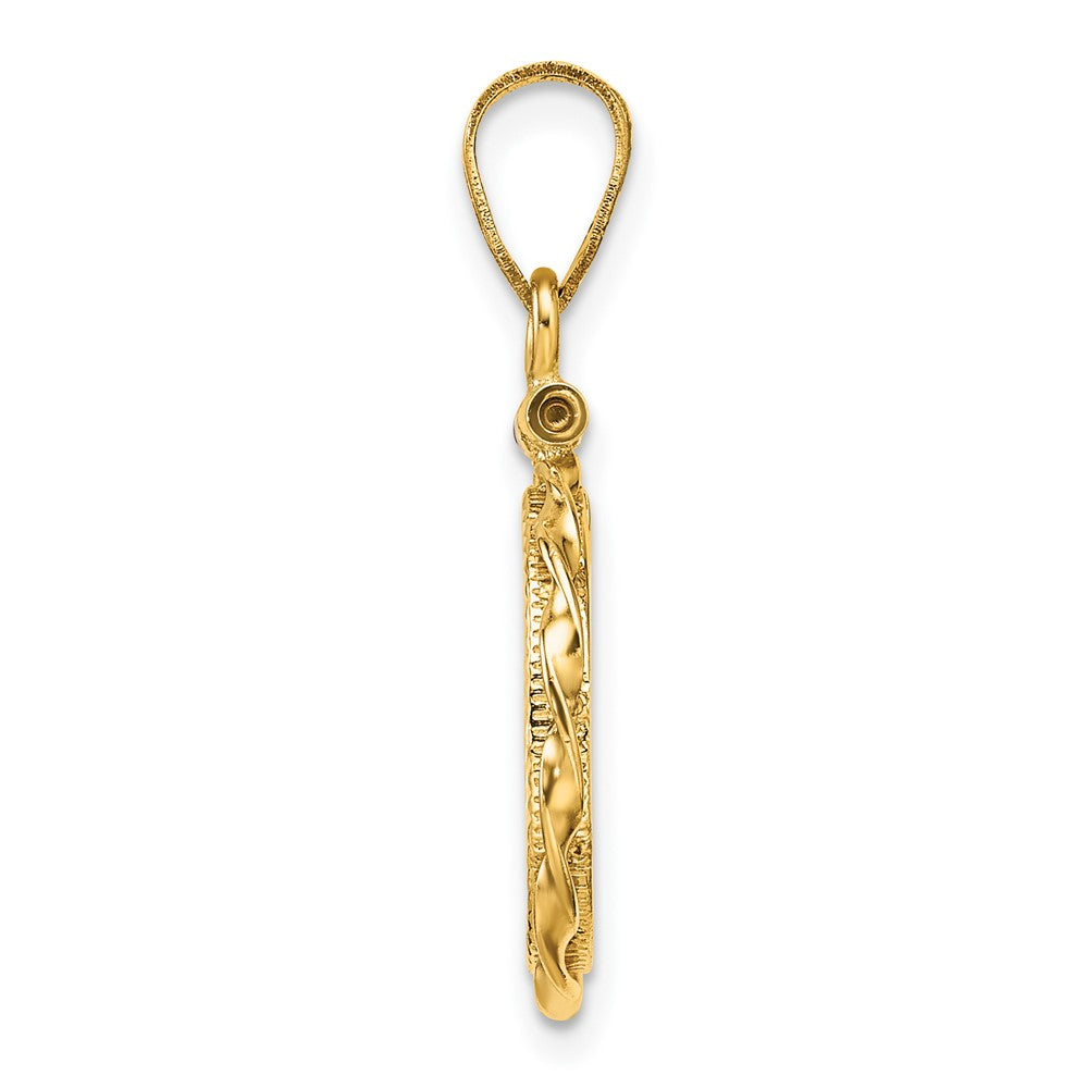 Wideband Distinguished Coin Jewelry 14k Polished Hand Twisted Ribbon and Diamond-cut 13.0mm x 1.1mm Screw Top Coin Bezel Pendant