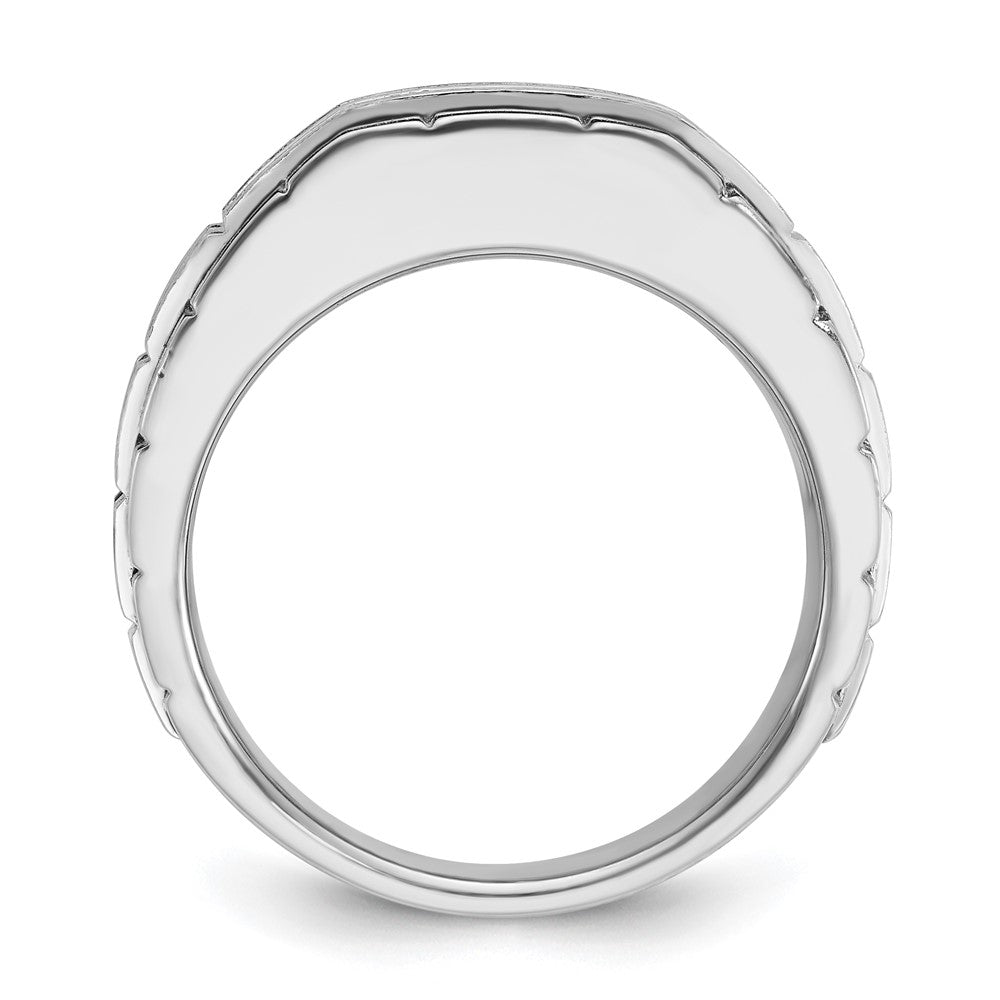 IBGoodman 14k White Gold Men's Polished Satin and Textured 7-Stone Ring Mounting